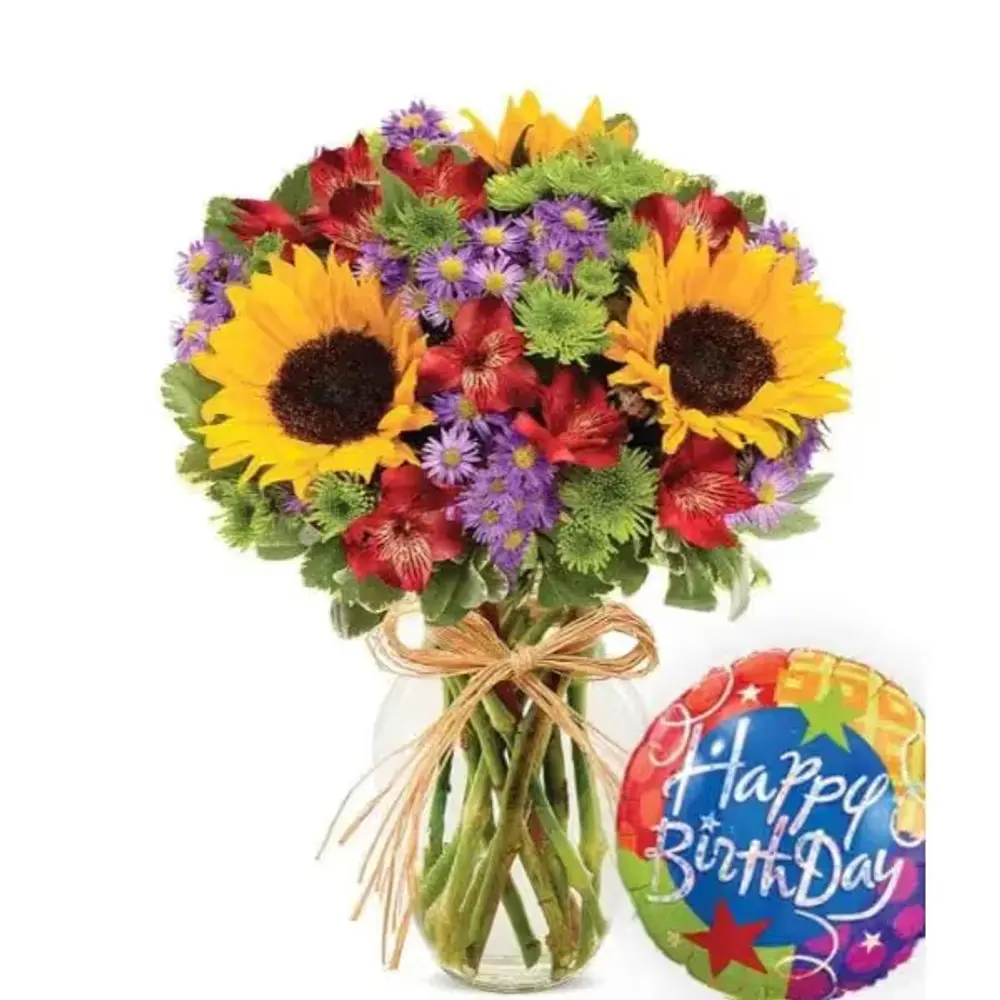 Garden Bouquet with Birthday Balloon