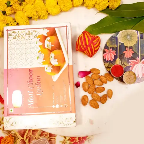 Pooja Thali, Motichoor Laddoo & Almonds