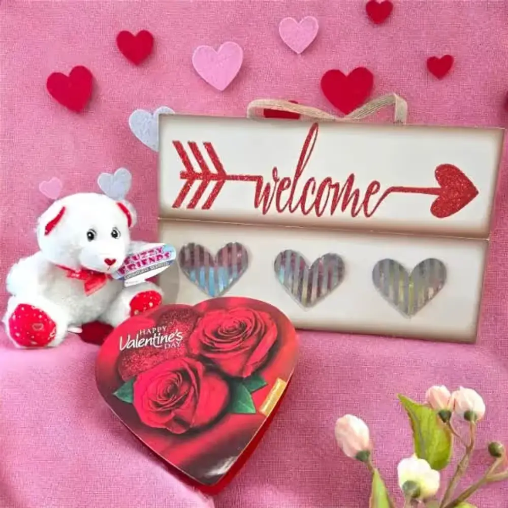 Teddy, Heart Sign & Chocolates
