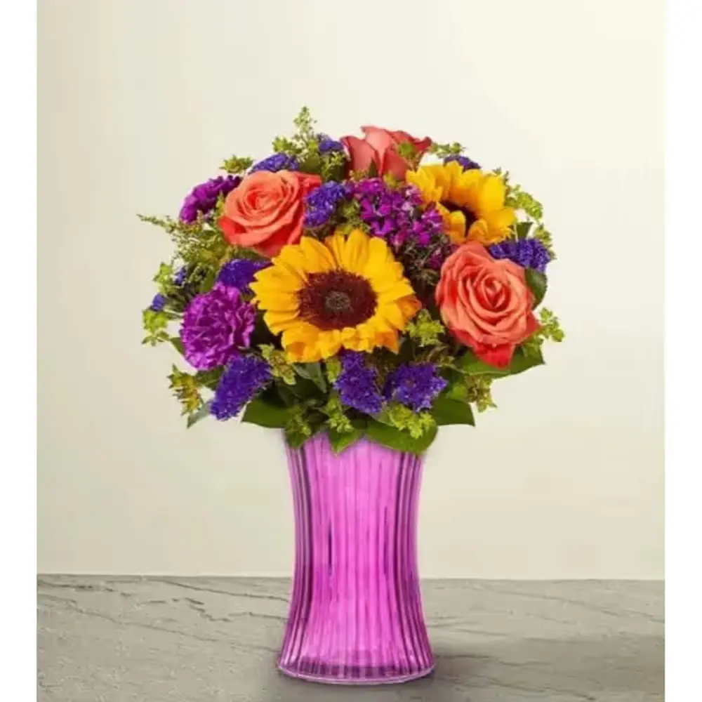 Floral Enchantment Bouquet in Violet Vase