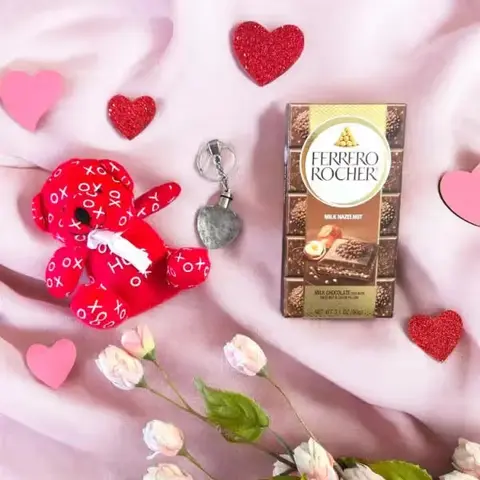 Teddy, Ferrero & Crystal Heart Keychain