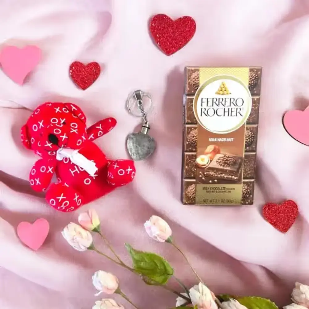 Teddy, Ferrero & Crystal Heart Keychain