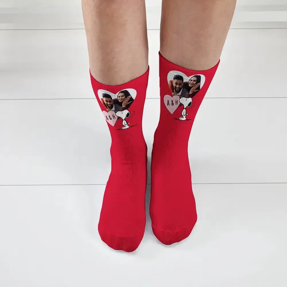 Snoopy Heart Initials Photo Socks