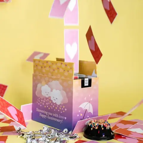 Anniversary Heart Confetti Box with Cake