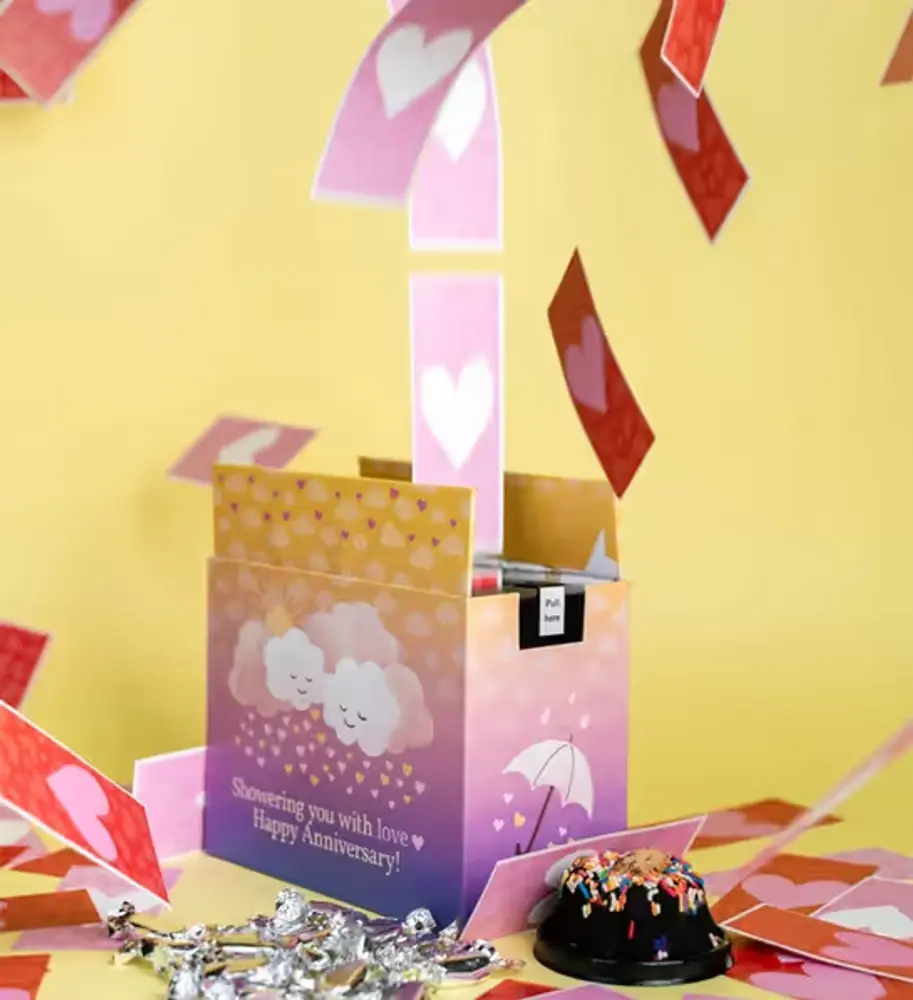 Anniversary Heart Confetti Box with Cake