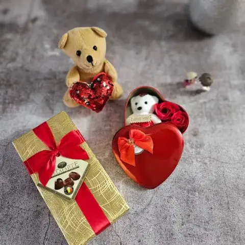 Teddy, Bear & Rose Box & Ornament
