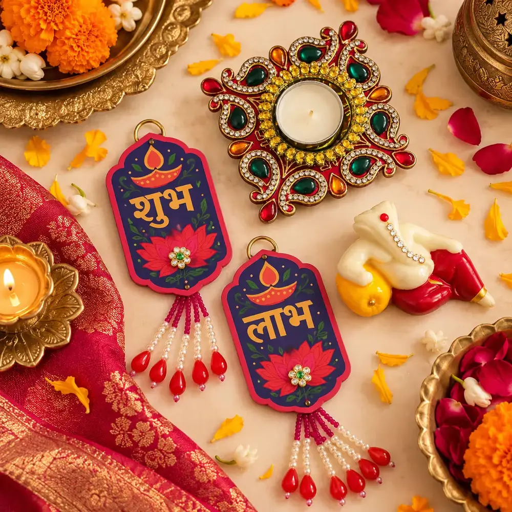 Ganesha, Tealight & Shubh Labh Decor