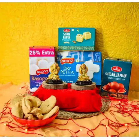 Laxmi Ganesha with Sweets & Namkeen