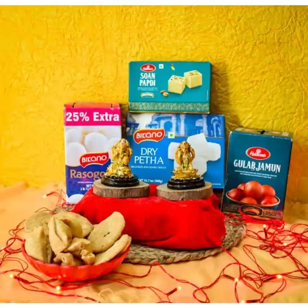 Laxmi Ganesha with Sweets & Namkeen