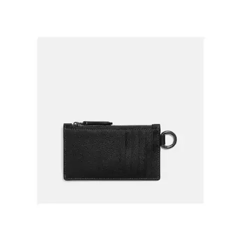 Pebble Leather Zip Card Case with D-Ring
