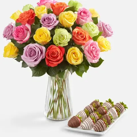 Assorted Roses with Drizzled Strawberries
