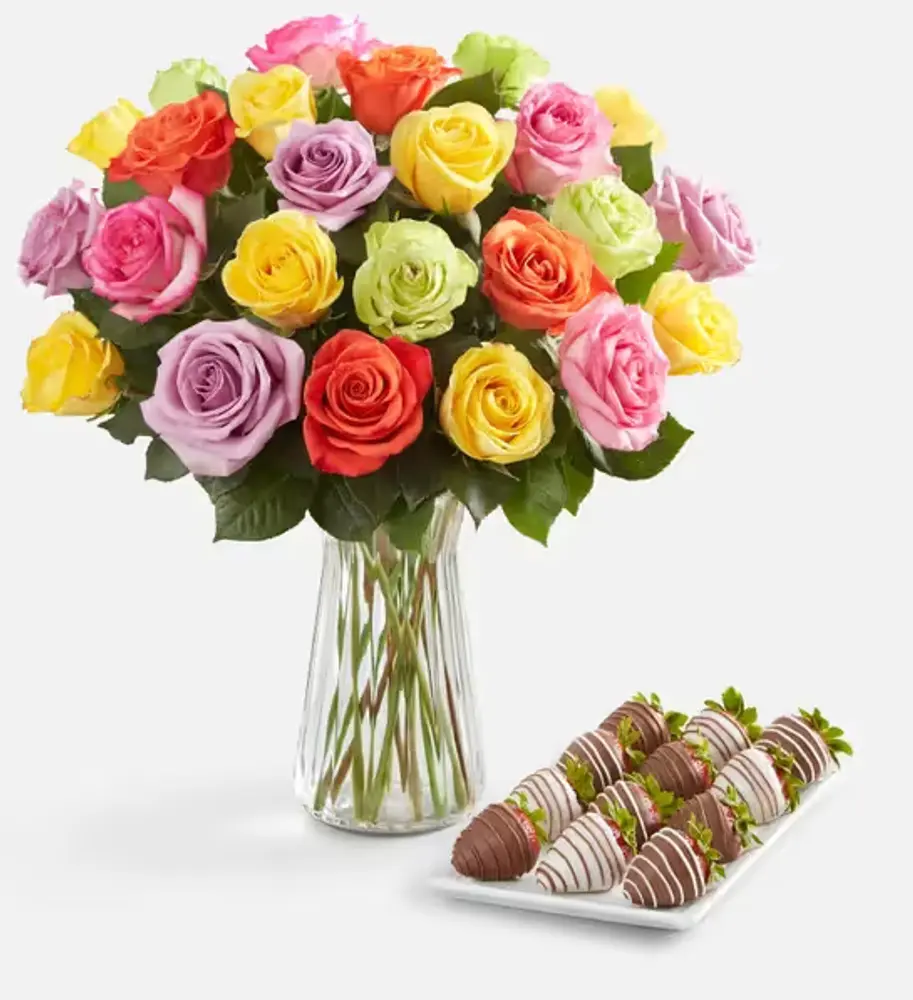 Assorted Roses with Drizzled Strawberries