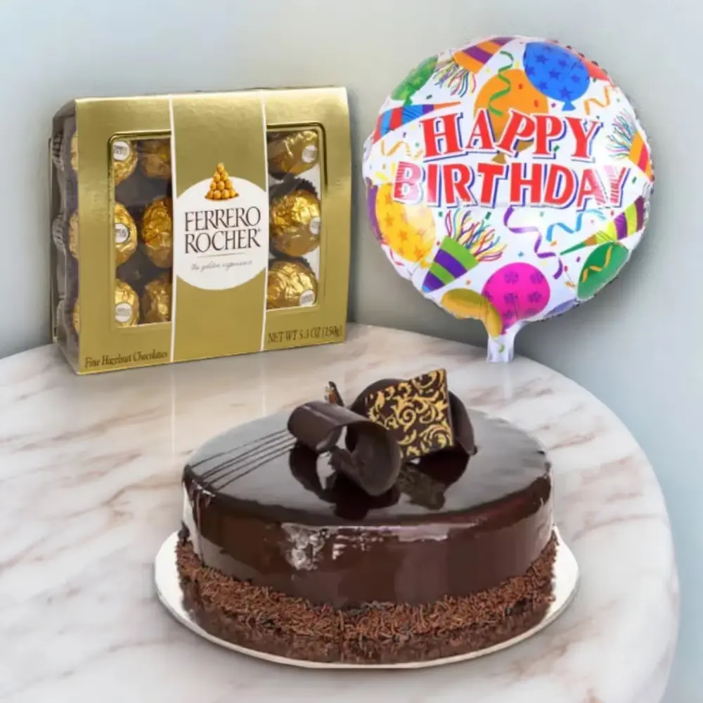 Chocolate Cake, Balloon & Ferrero Rocher