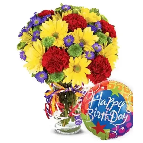 Best Wishes Bouquet with Birthday Balloon