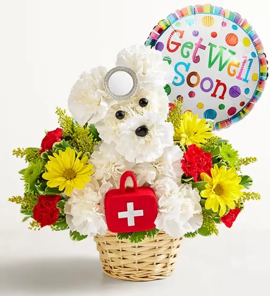Get Well Doctor Dog Floral Basket