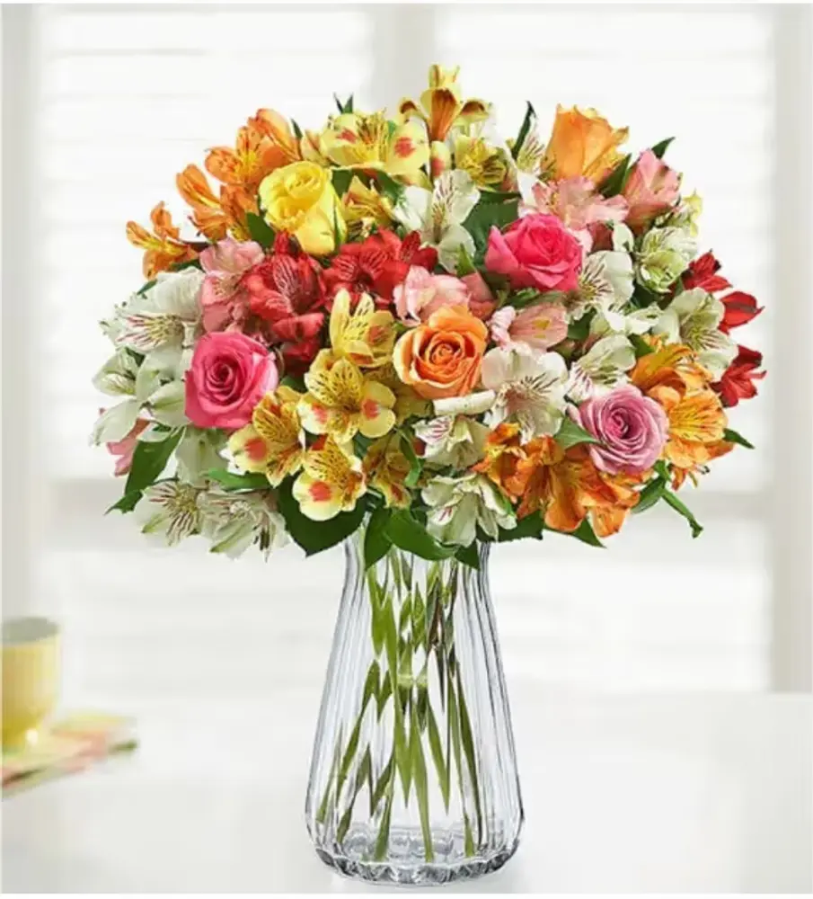 Roses & Peruvian Lilies Bouquet, 16 Stems