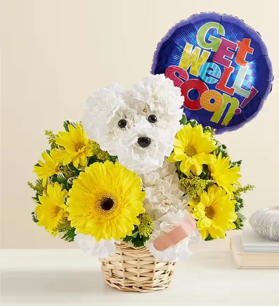 Get Well Puppy Floral Arrangement