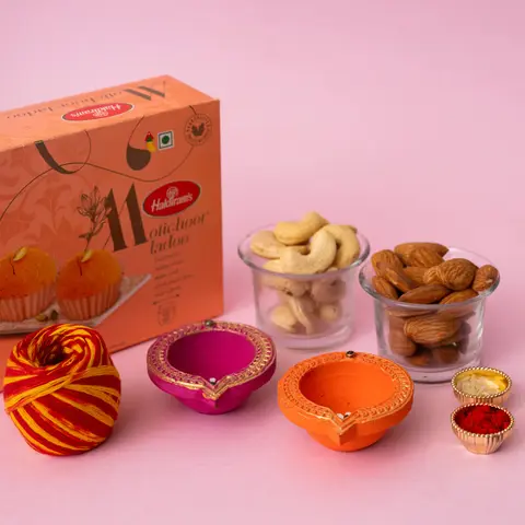 Bhai Dooj Motichoor Laddoo, Diyas & Mauli