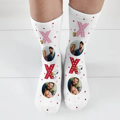 Snoopy & Woodstock XOXO Photo Socks