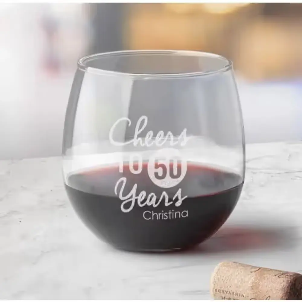 Personalized Birthday Stemless Wine Glass