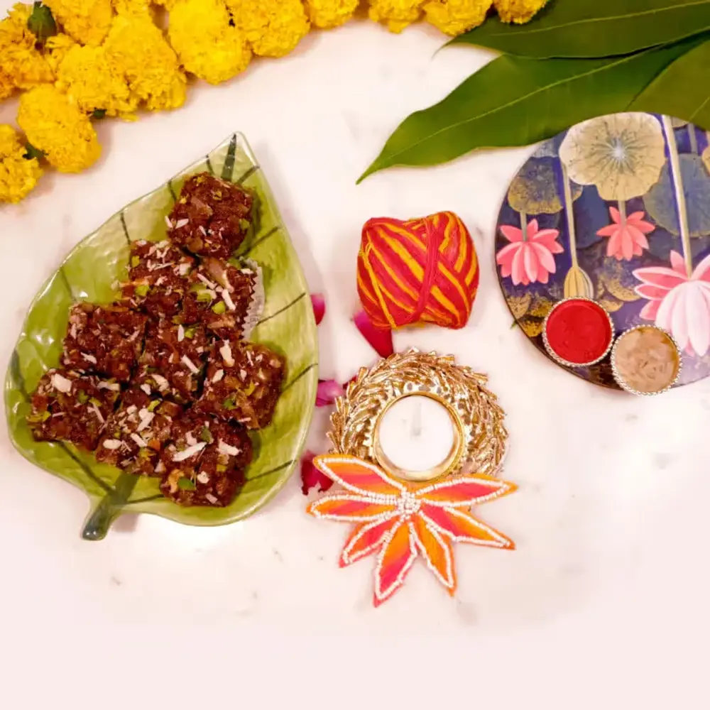 Pooja Thali, Dodha Burfi & Diya