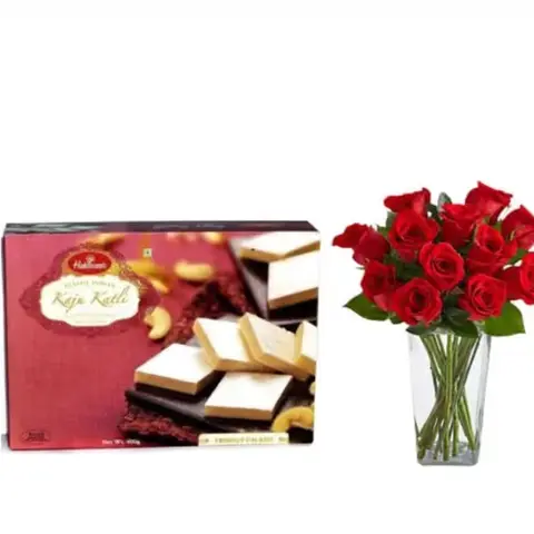 Kaju Katli & 12 Red Roses Combo
