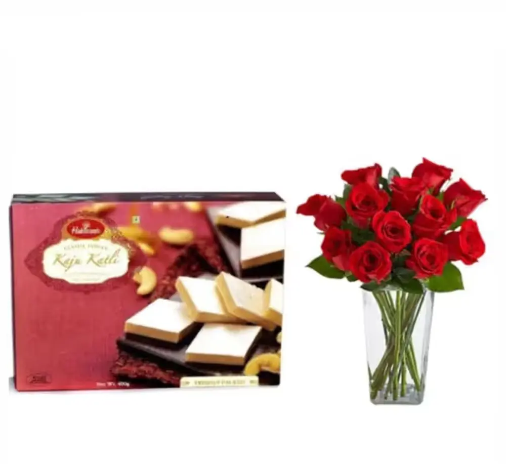 Kaju Katli & 12 Red Roses Combo
