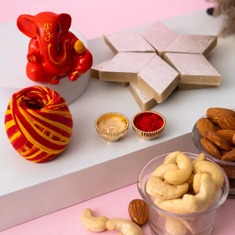 Bhai Dooj Ganesha, Kaju Sweets & Mauli
