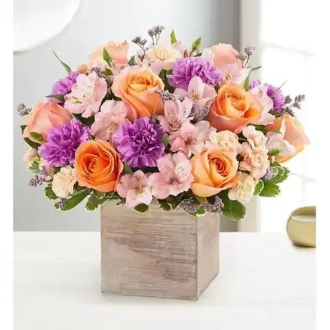 Chic Garden Bouquet in Wooden Box