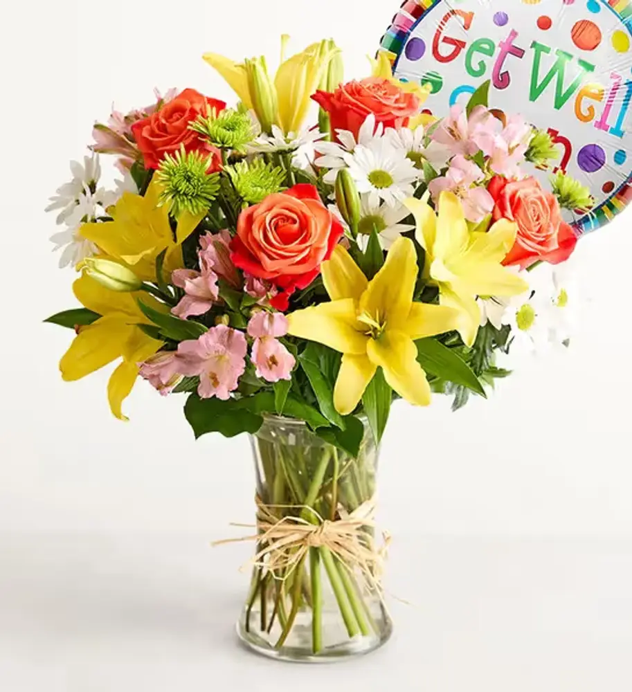 Get Well Garden Flowers with Balloon