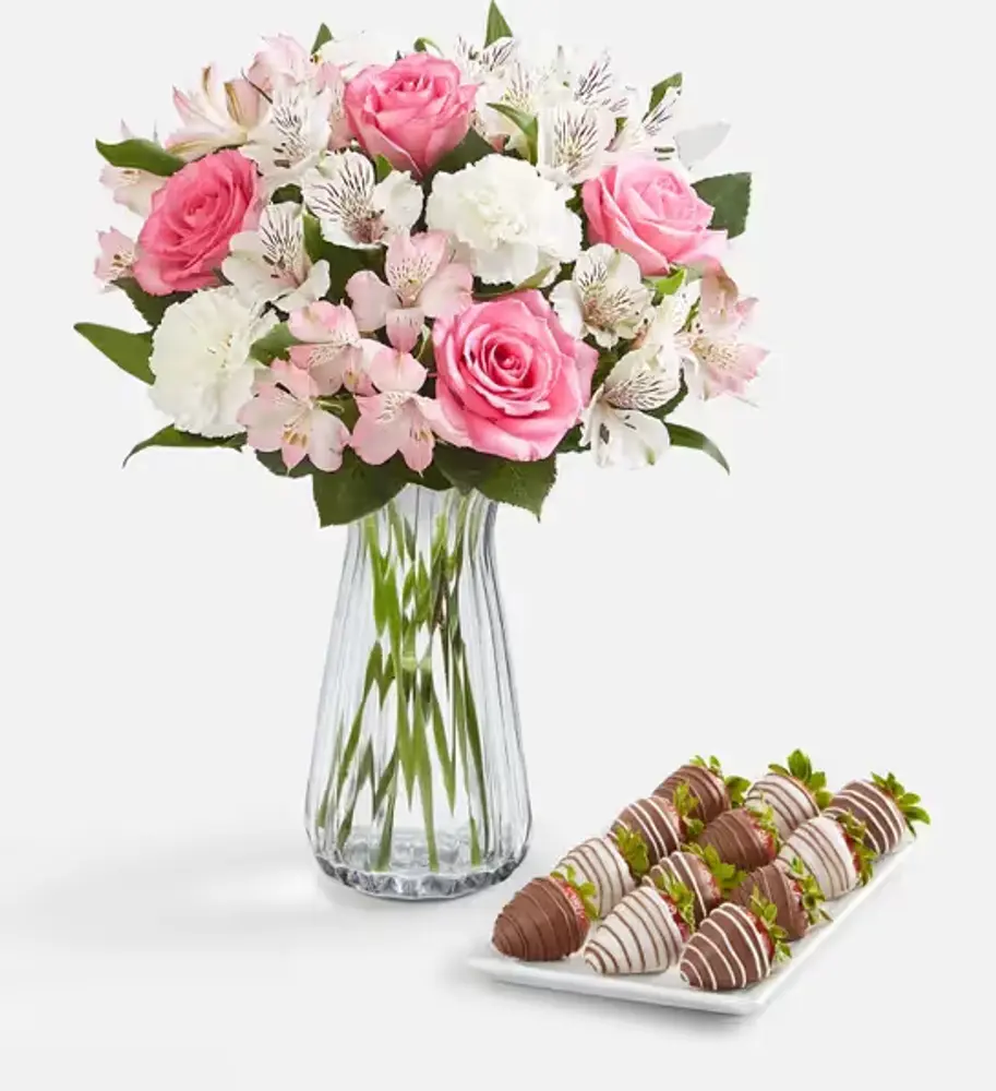 Cherished Blooms with Drizzled Strawberries
