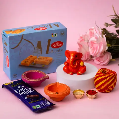 Bhai Dooj Milk Cake, Ganesha & Diyas