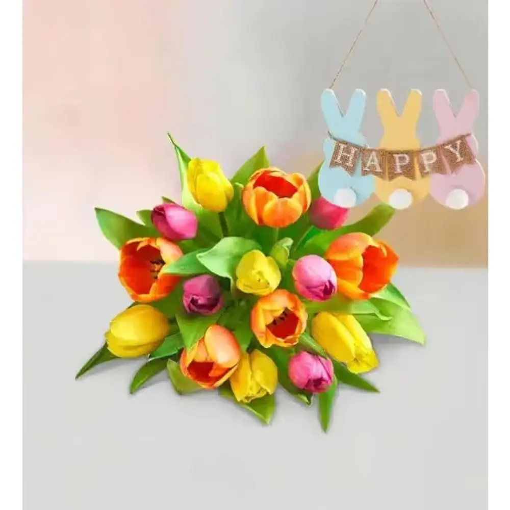 Easter Tulips with Bunny Sign