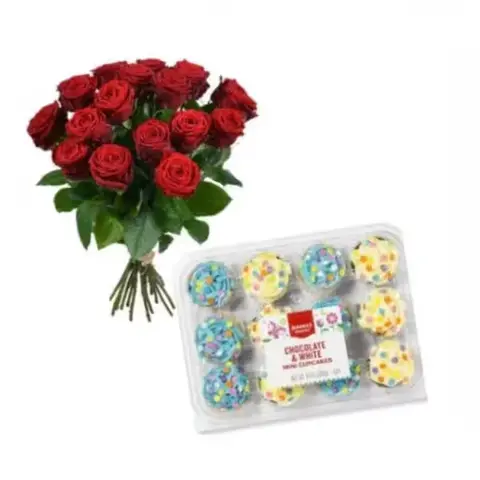 12 Cupcakes & Dozen Red Roses