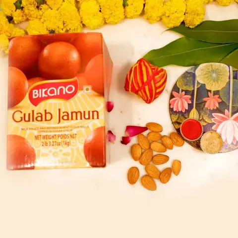 Pooja Thali, Gulab Jamun & Almonds