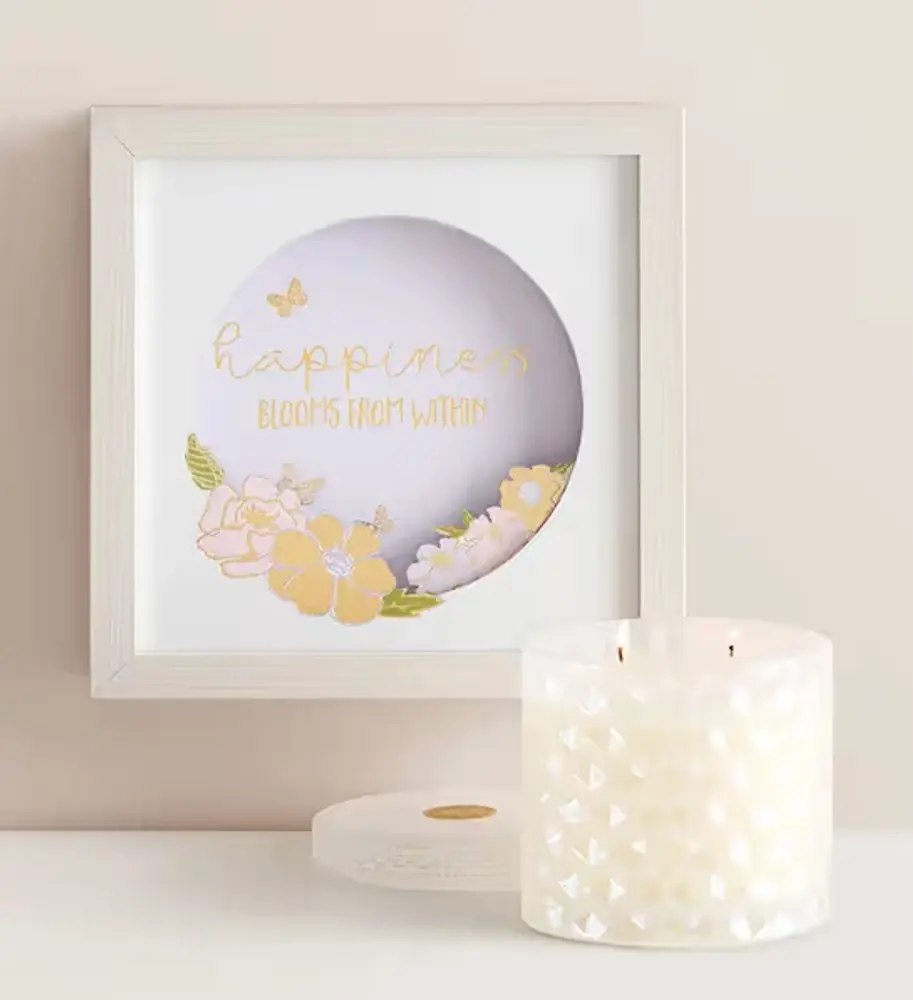 Happiness Blooms Shadow Box & Peony Candle