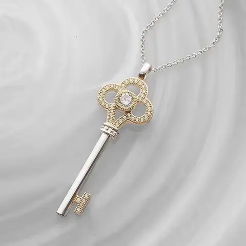Platinum & 18K Gold Key Pendant Necklace
