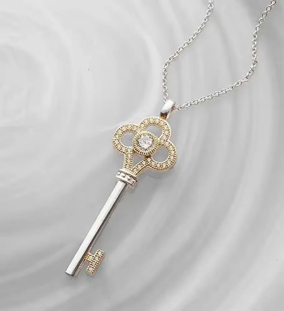Platinum & 18K Gold Key Pendant Necklace