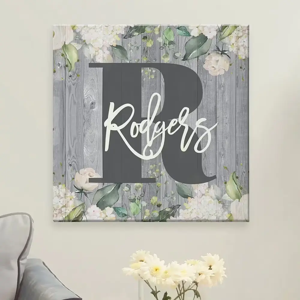 Rustic Floral Family Name Canvas