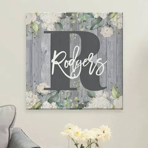 Rustic Floral Family Name Canvas