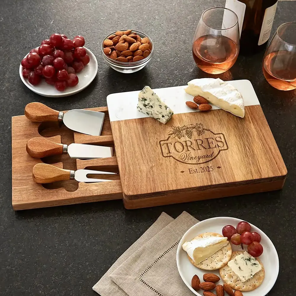 Personalized Vineyard Marble Cheese Board Set
