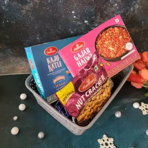 Kaju Katli, Gajar Halwa & Nut Cracker Set