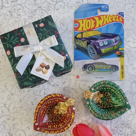 Two Designer Diyas & Colored Pencils