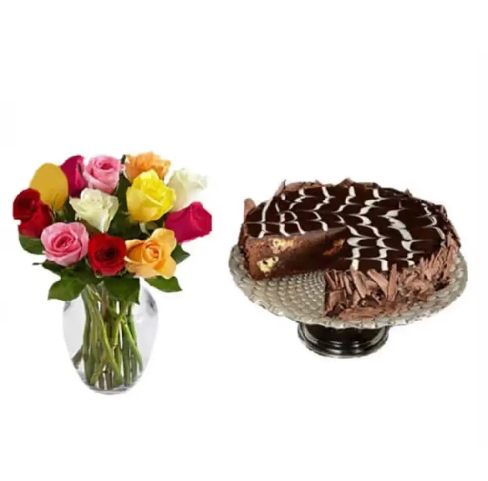 Chocolate Brownie Cake & Roses Combo