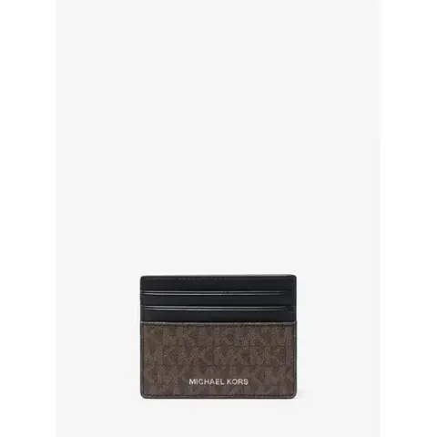 Logo Print Tall Card Case, Leather Trim