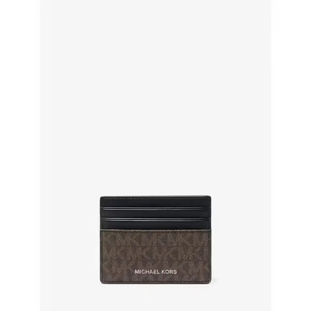 Logo Print Tall Card Case, Leather Trim