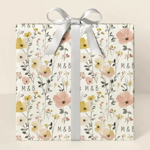 Personalized Floral Initials Wrapping Paper