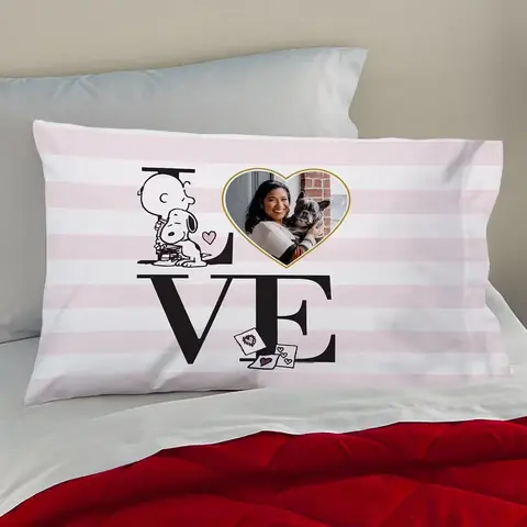 Snoopy Love Stripe Photo Pillowcase