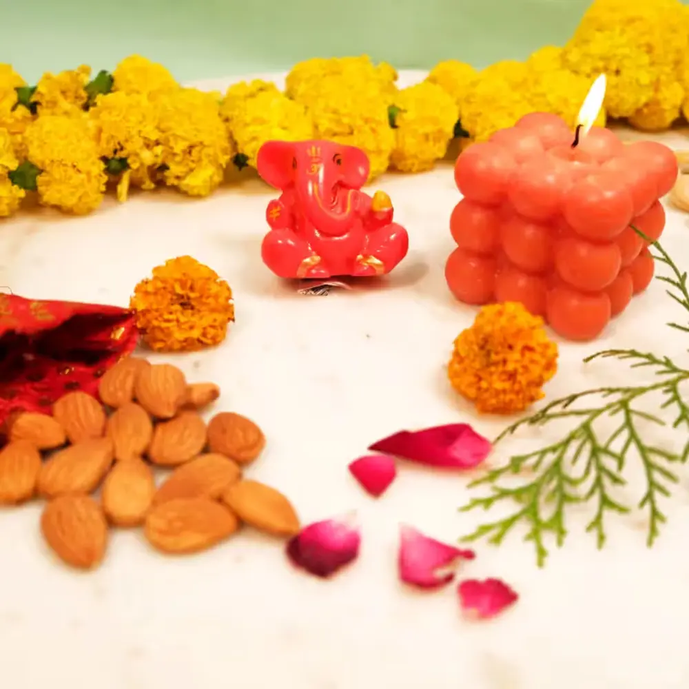 Ganesha Idol, Bubble Candle & Almonds