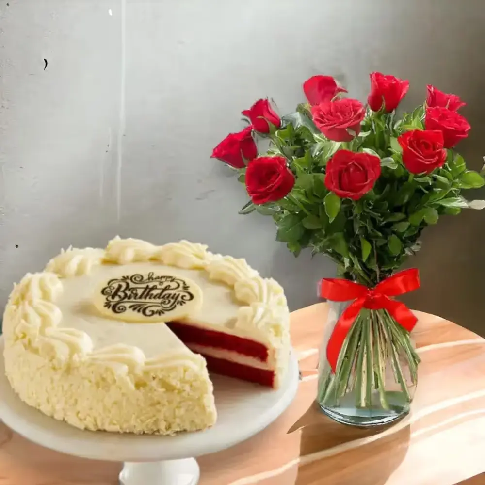 Red Velvet Cake & Red Roses Combo